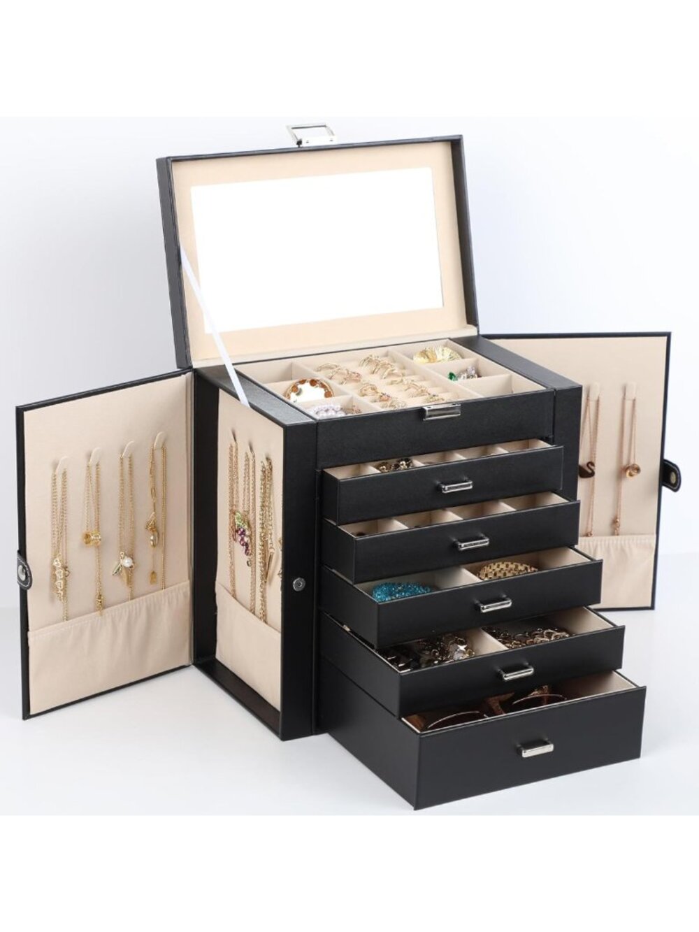 Spacious 6-Layer Jewelry Organizer Box for Women - Elegant Storage Solution